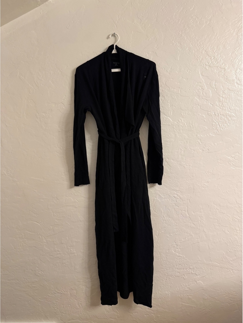 Lunya Good in Bed Black Long Robe Pima Cotton Modal Size L/XL